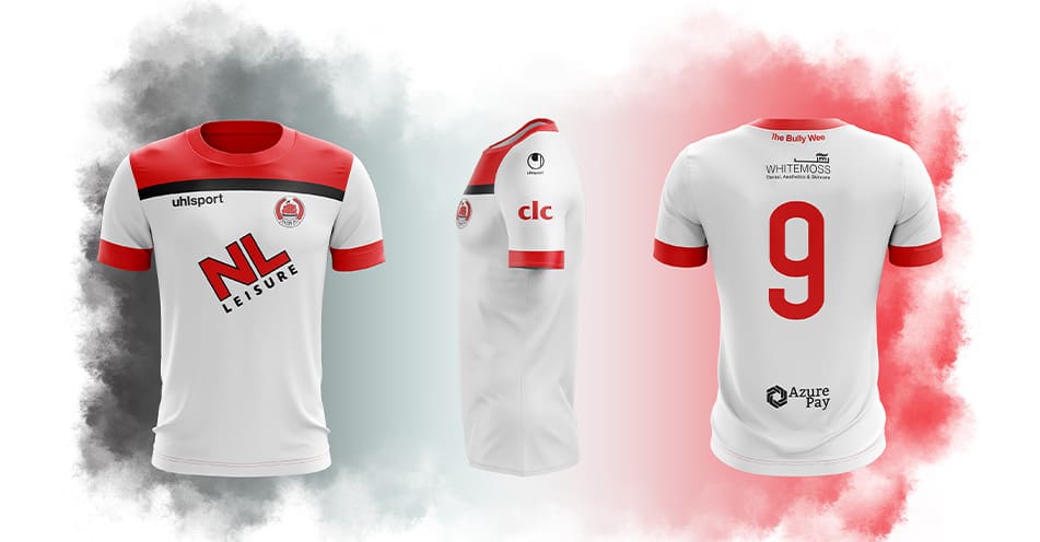 CLC | A white and red soccer jersey with the number 9 on it, sponsored by CLC for the 2020-2021 Season.
